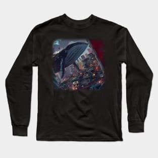 Whale floating in the city Long Sleeve T-Shirt